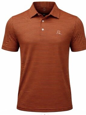 Rhoback Polo Shirt XXL Orange Navy Stripe Performance Golf Stretch Moisture Wick